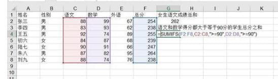 Excel中SUMIFS函数的使用方法及实例-7